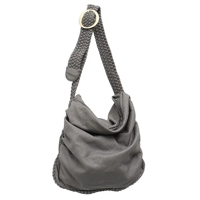 Women's Big Casual Hobo Shoulder Bag with Woven Buckle Strap