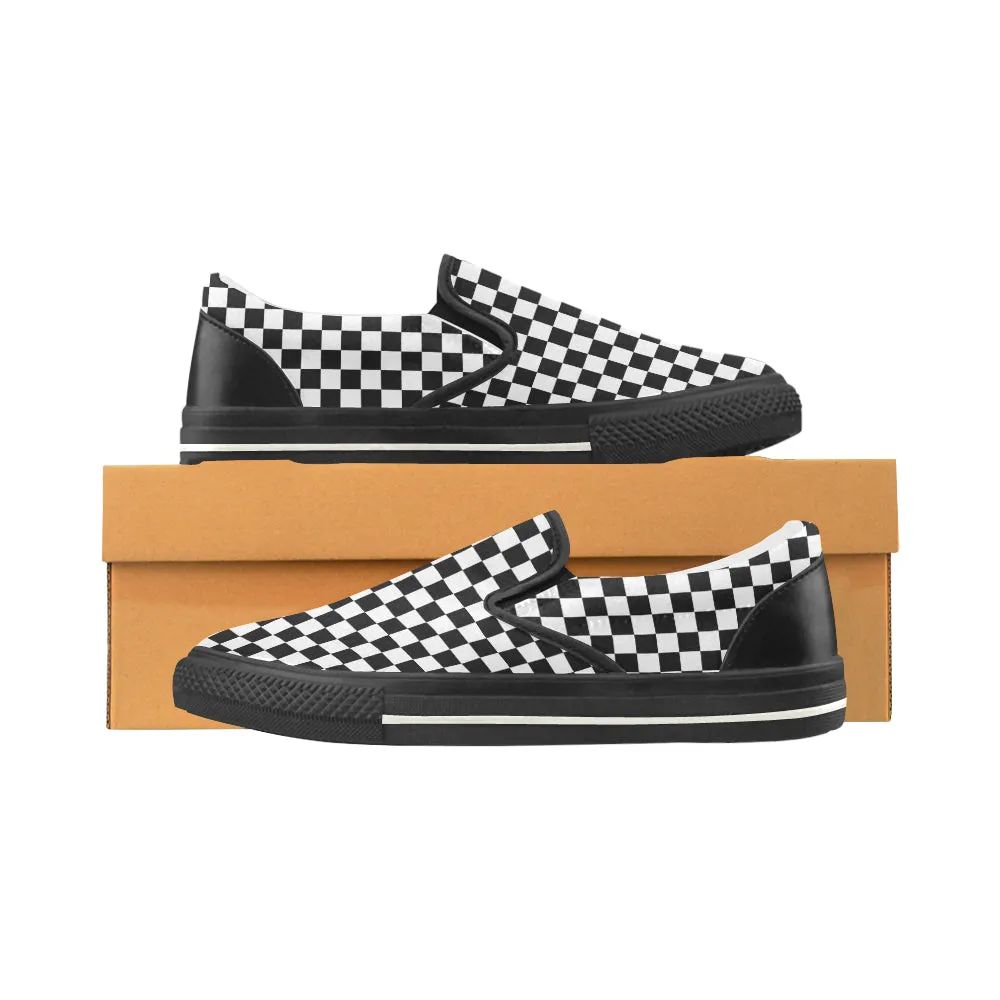 Women's Big Size Classic B/W Checks Print Slip-on Canvas Shoes