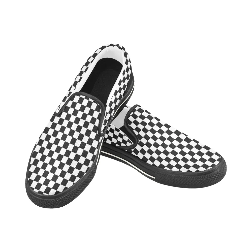 Women's Big Size Classic B/W Checks Print Slip-on Canvas Shoes