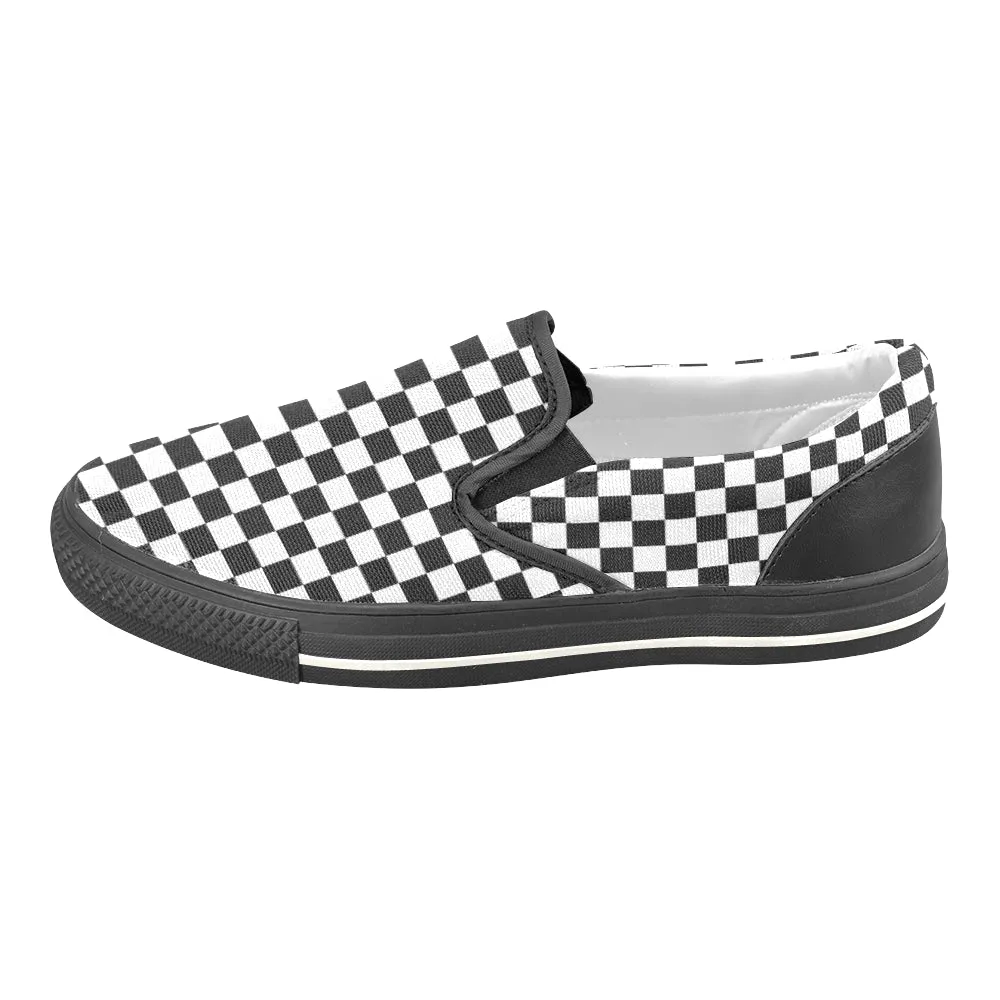 Women's Big Size Classic B/W Checks Print Slip-on Canvas Shoes