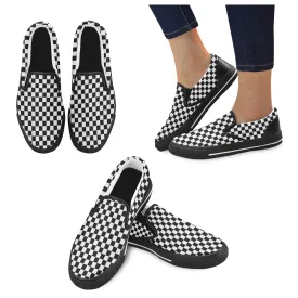 Women's Big Size Classic B/W Checks Print Slip-on Canvas Shoes