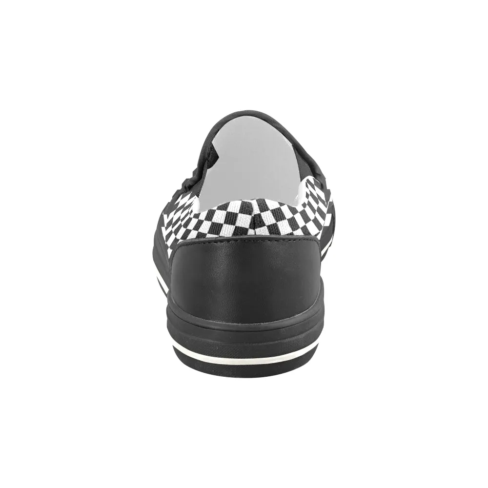 Women's Big Size Classic B/W Checks Print Slip-on Canvas Shoes