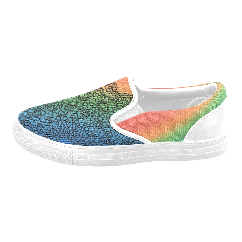 Women's Big Size Colorful Doodled Mandala Print Canvas Slip-on Shoes