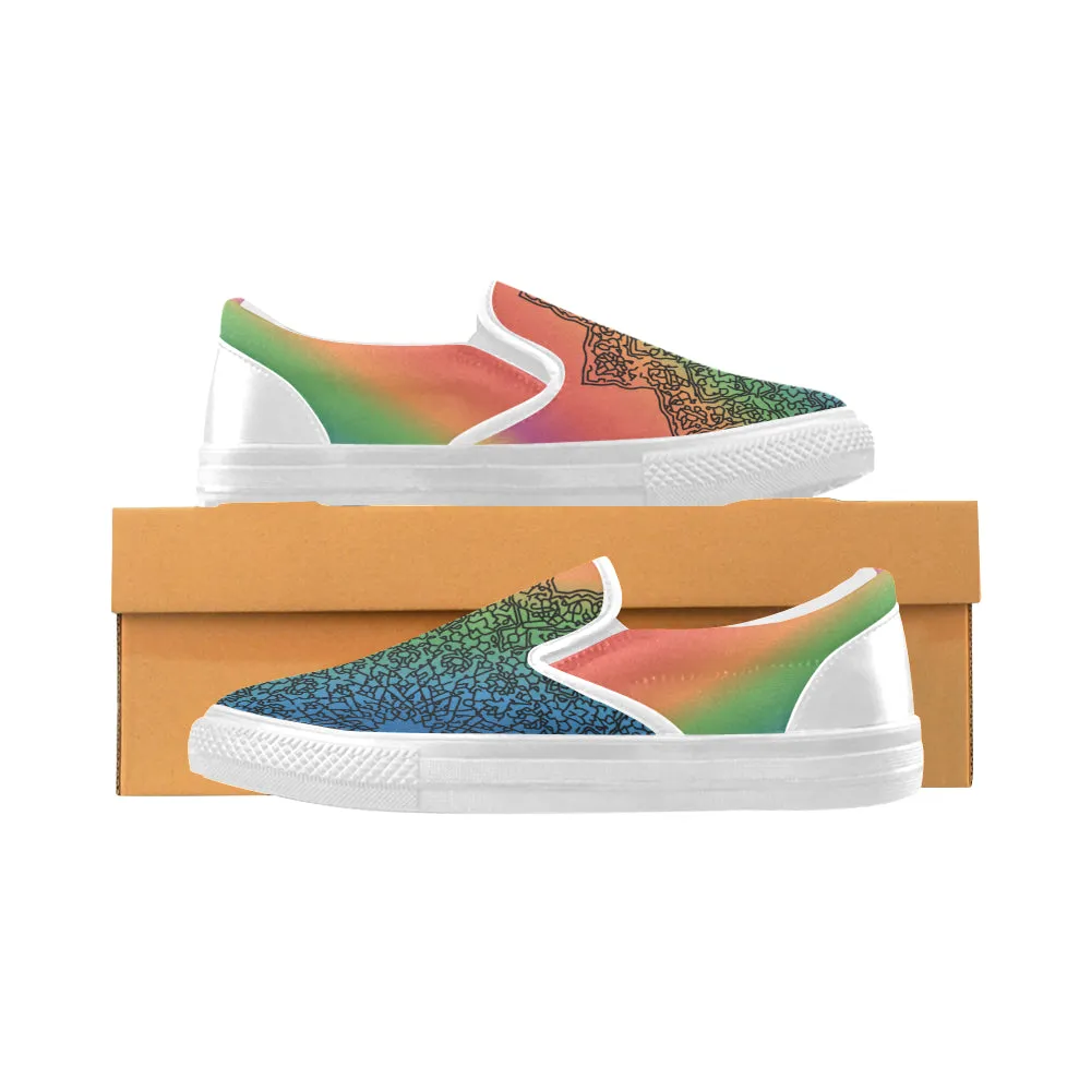 Women's Big Size Colorful Doodled Mandala Print Canvas Slip-on Shoes