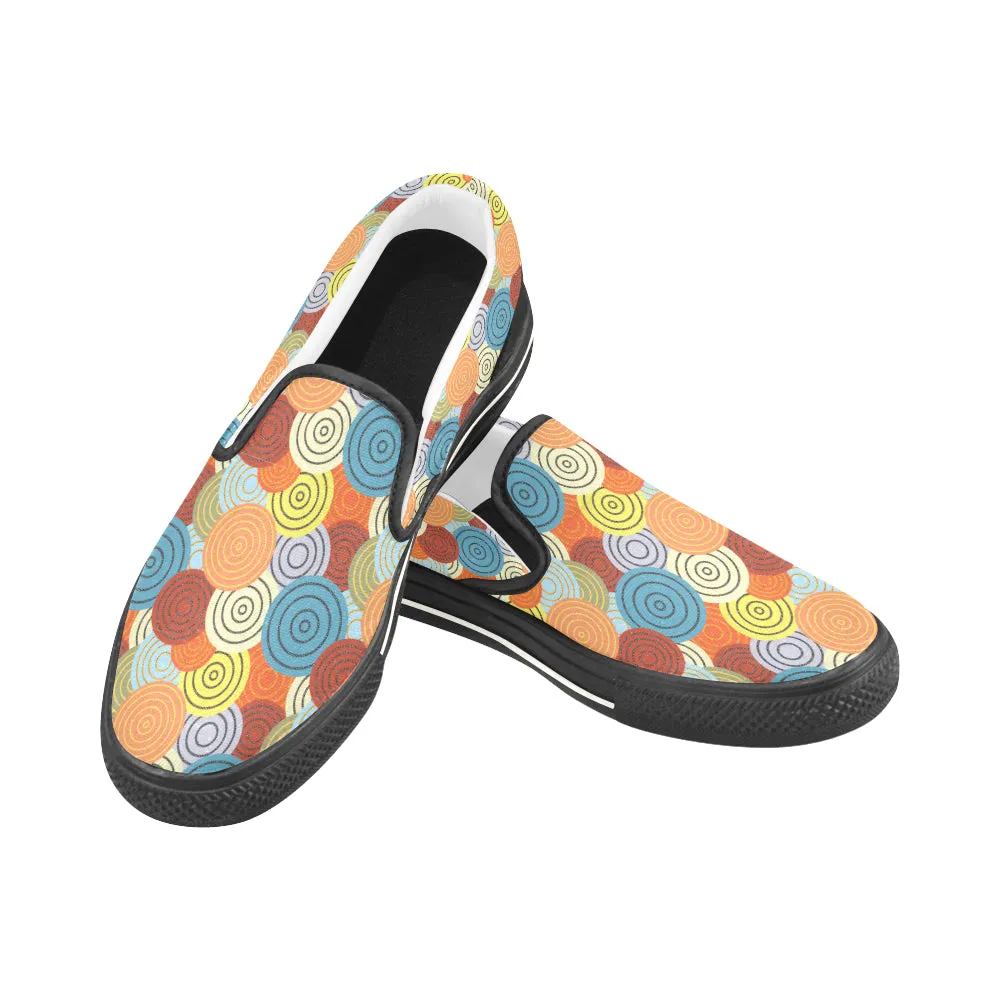 Women's Big Size Concentric Polka Print Canvas Slip-on Shoes