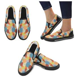 Women's Big Size Concentric Polka Print Canvas Slip-on Shoes