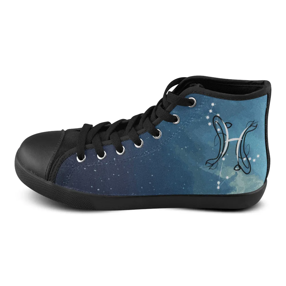 Women's Big Size Pisces Constellation Zodiac Print Canvas High Top Shoes