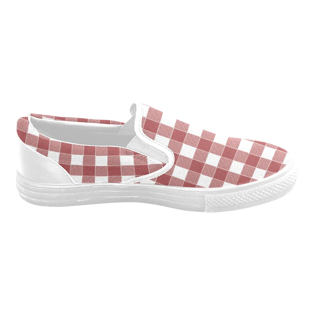 Women's Big Size Red Checks Print Slip-on Canvas Shoes