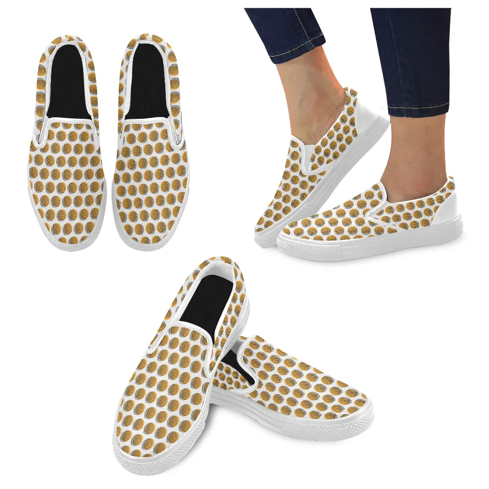 Women's Big Size Sunflower Polka Print Canvas Slip-on Shoes