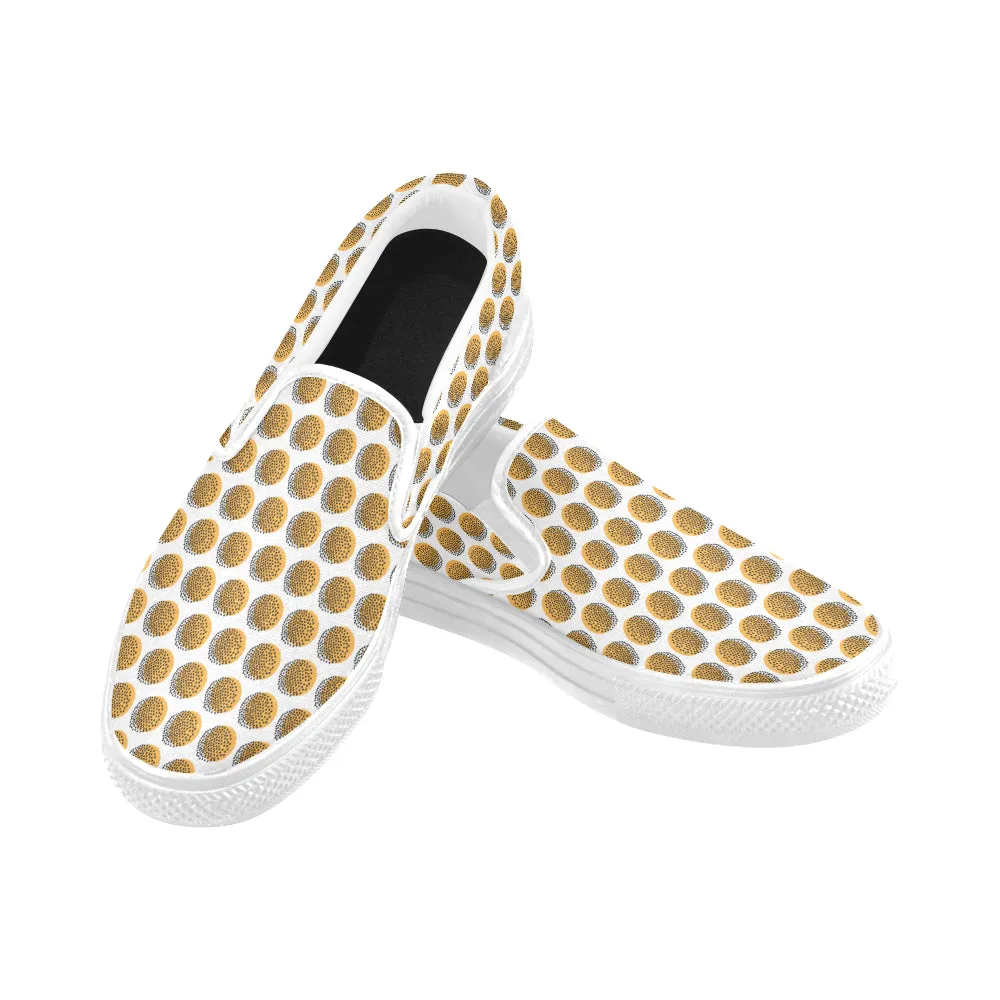 Women's Big Size Sunflower Polka Print Canvas Slip-on Shoes