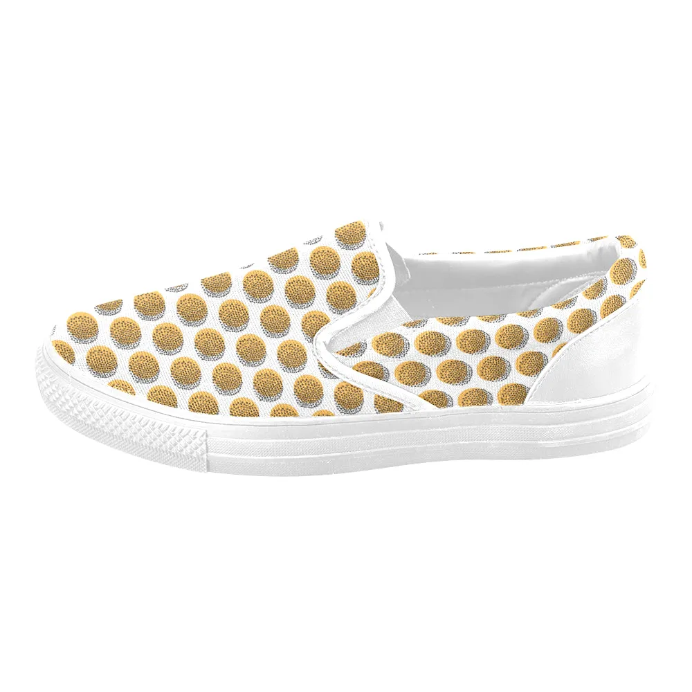 Women's Big Size Sunflower Polka Print Canvas Slip-on Shoes