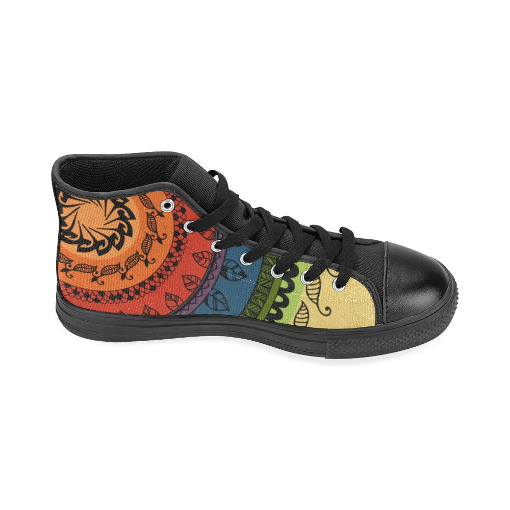 Women's Black Folksy Mandala Print Canvas High Top Shoes