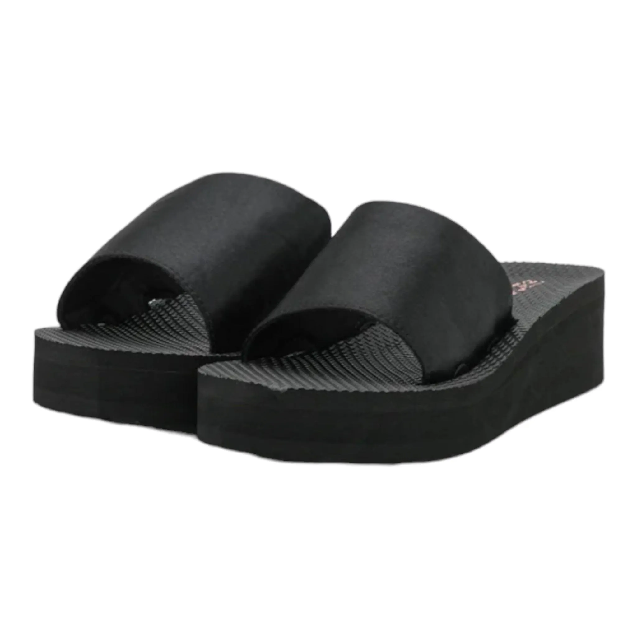 Women's Black Slip On Wedge Sandals