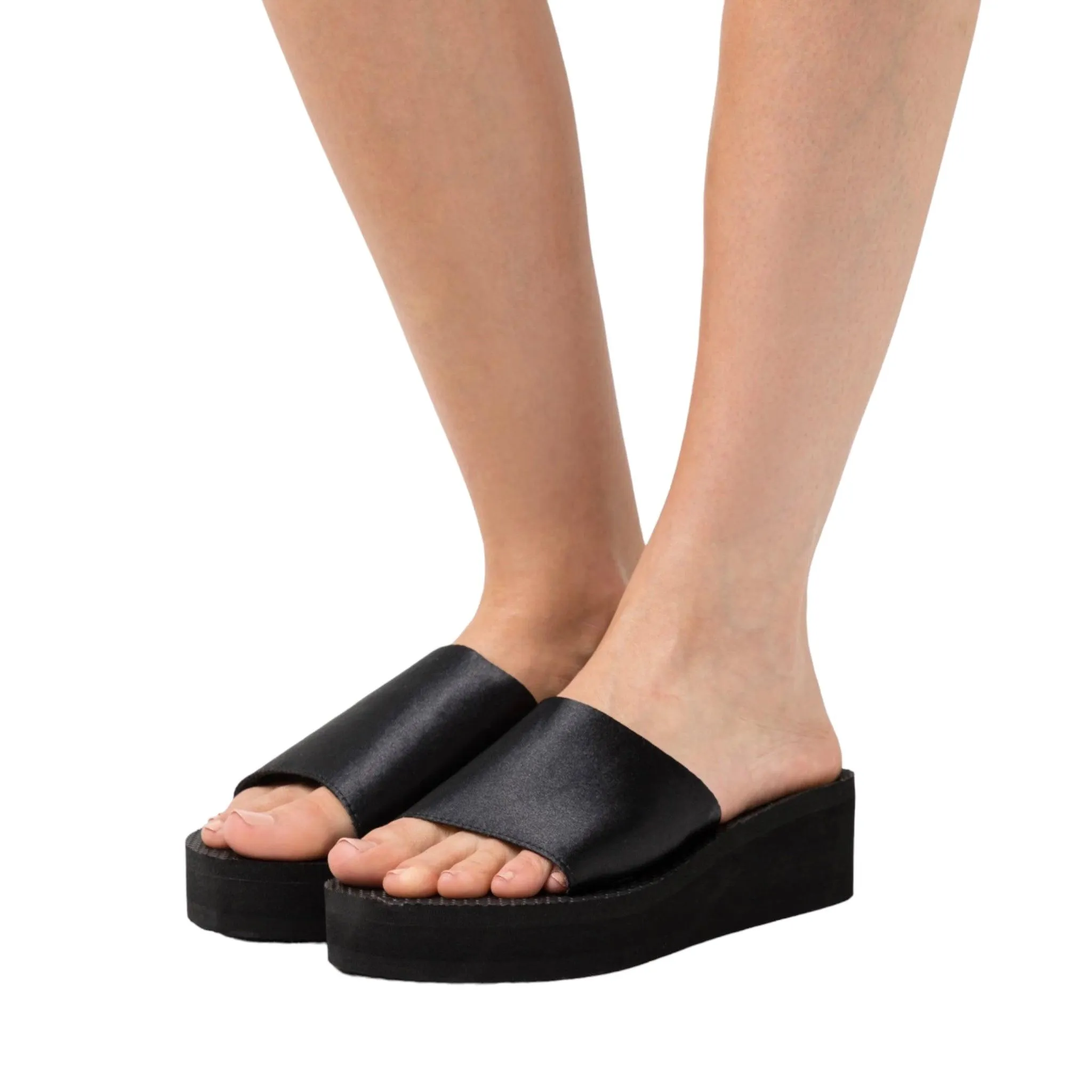 Women's Black Slip On Wedge Sandals