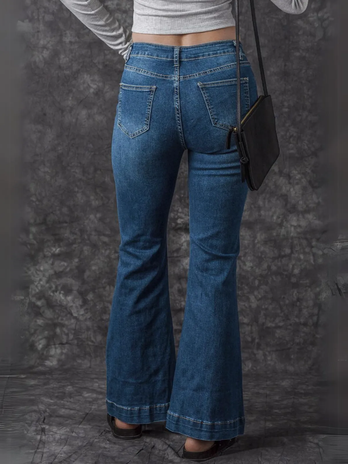 Womens Blue High-Waisted Flare Jeans with Contrast Stitching