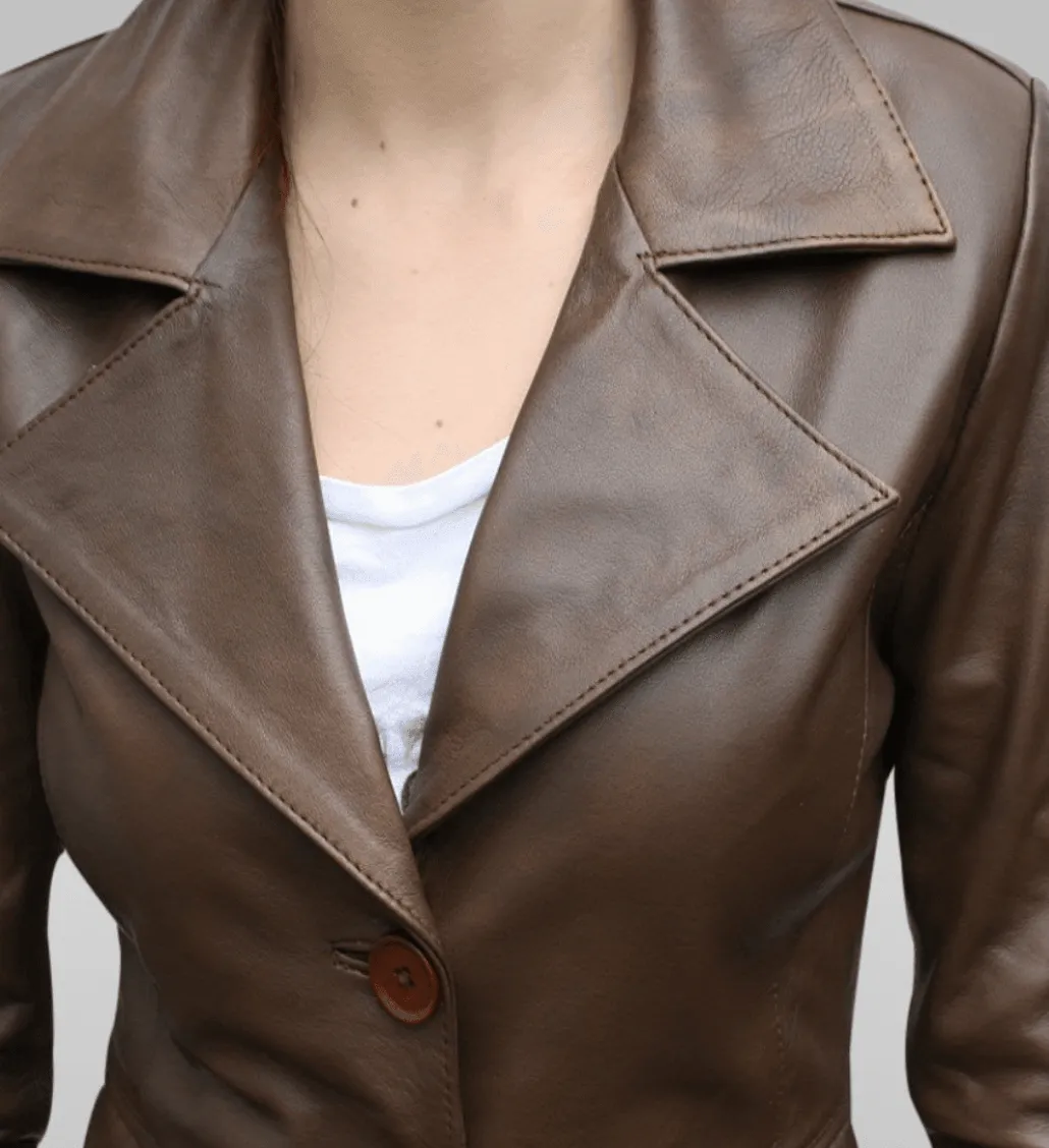 Womens Brown Lambskin Leather Blazer Jacket