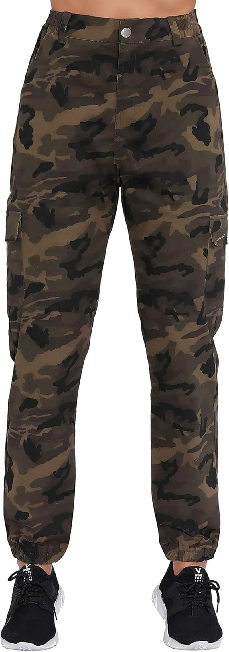 Women'S Camo Pants Cargo Trousers Cool Camouflage Pants Elastic Waist Casual Multi Jogger Pants with Pocket