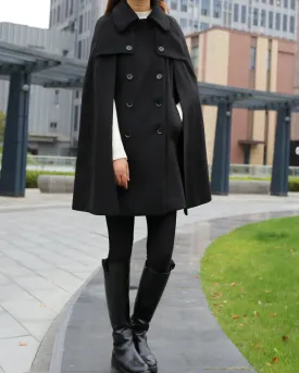 Women's cashmere and woolen cape coat/ woolen poncho/cashmere jacket/Wool Coat/Cashmere Cape Wool Cloak(Y1760)