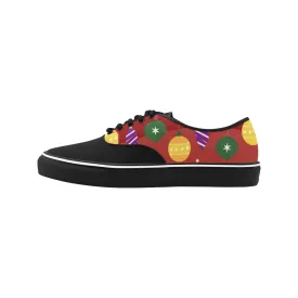 Women's Christmas Lights Print Big Size Canvas Low Top Shoes (Black)