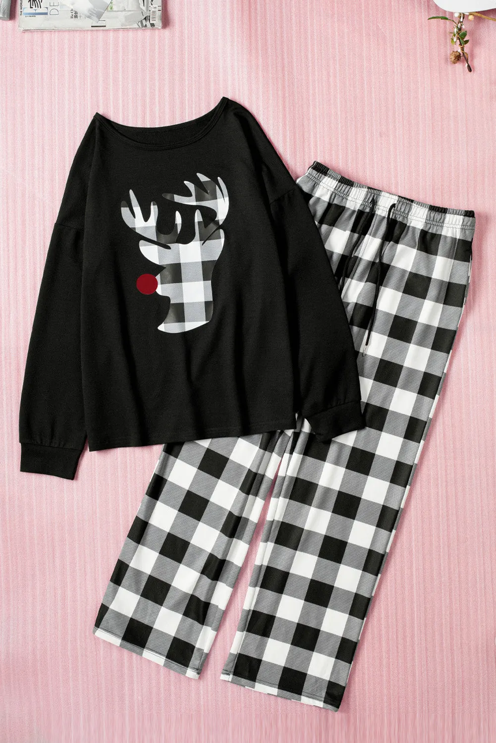 Womens Christmas Reindeer Graphic Tops And Pants Lounge Set