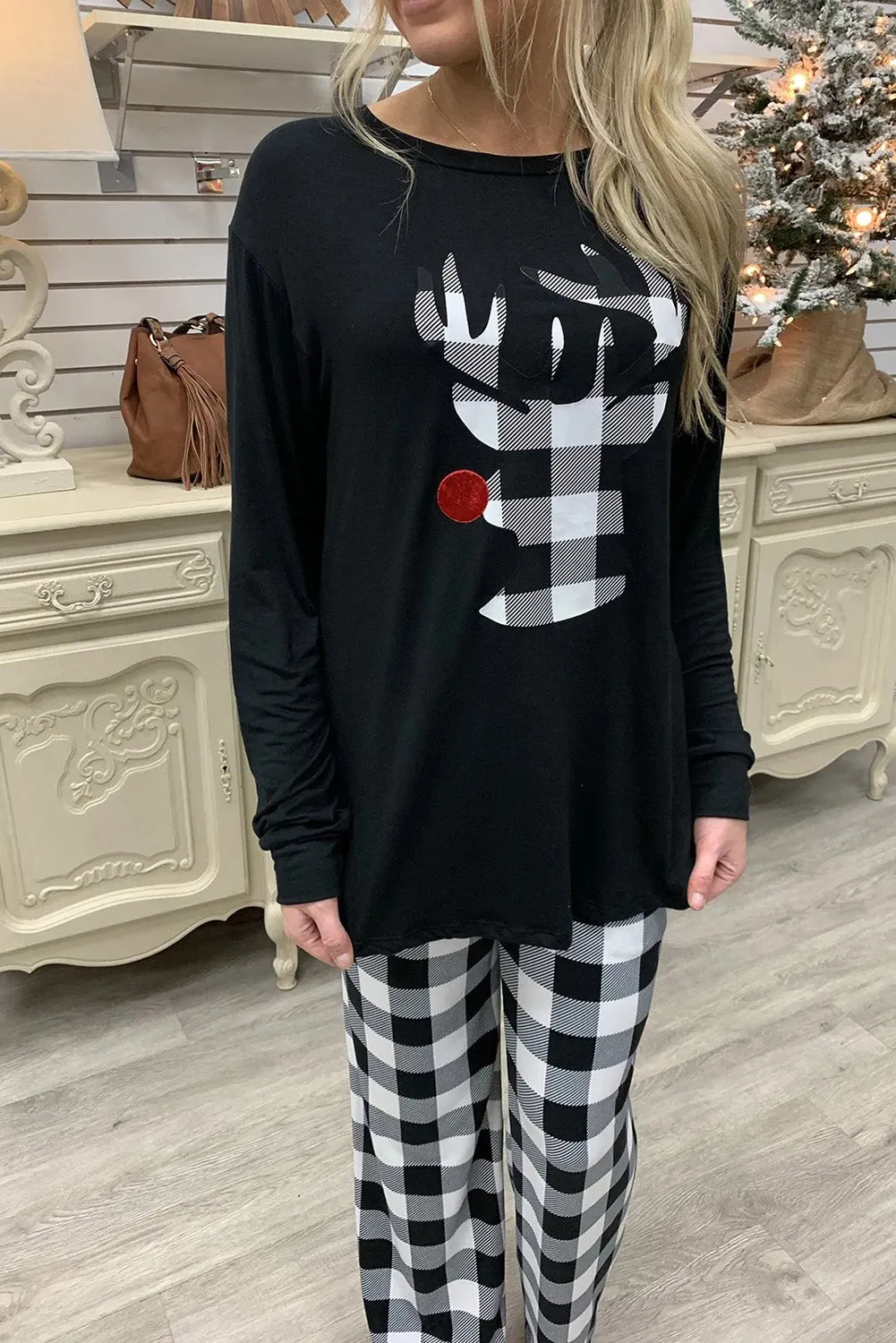 Womens Christmas Reindeer Graphic Tops And Pants Lounge Set