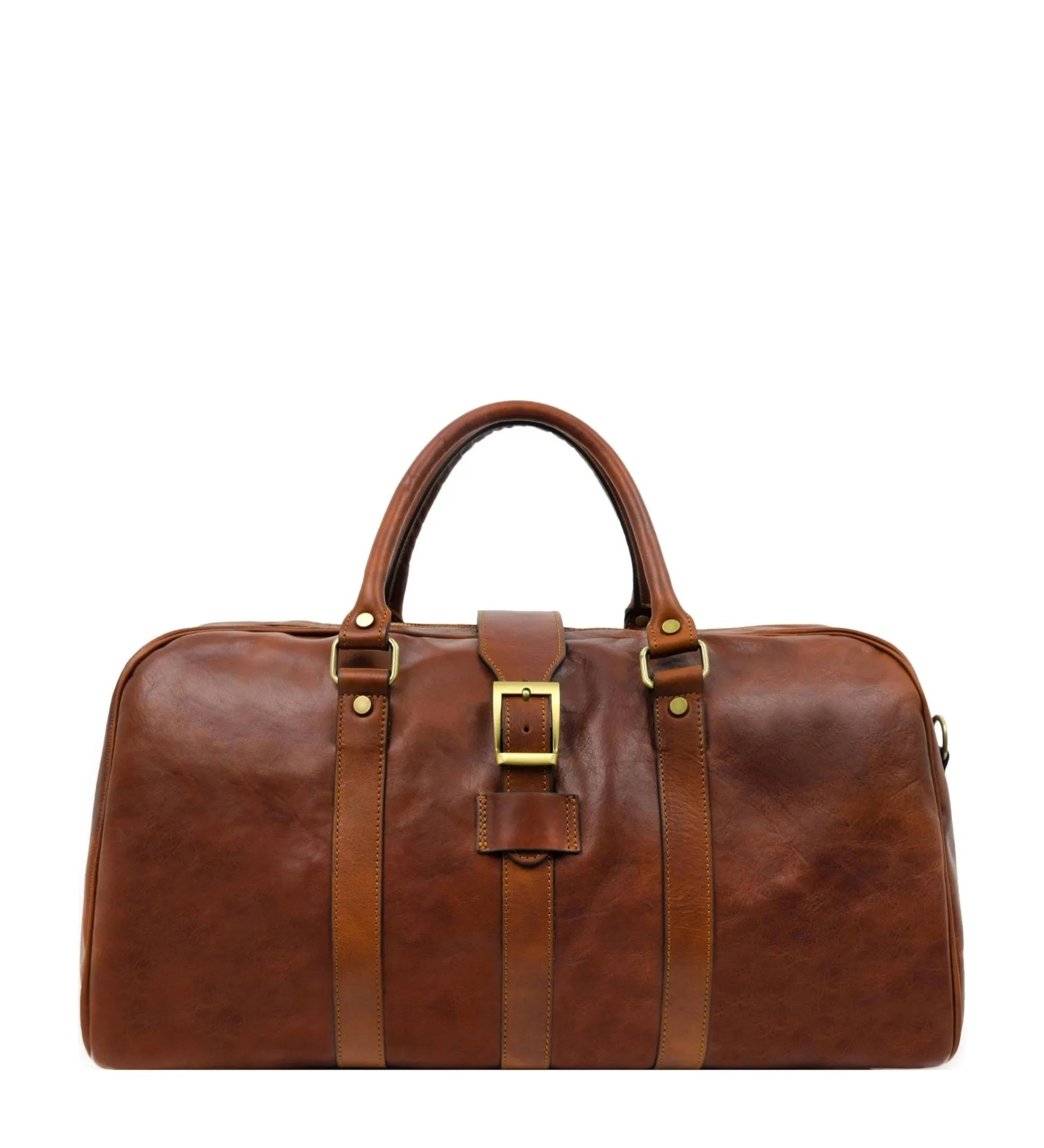 Womens Cognac Brown Matte Leather Travel Bag - Tender Is the Night