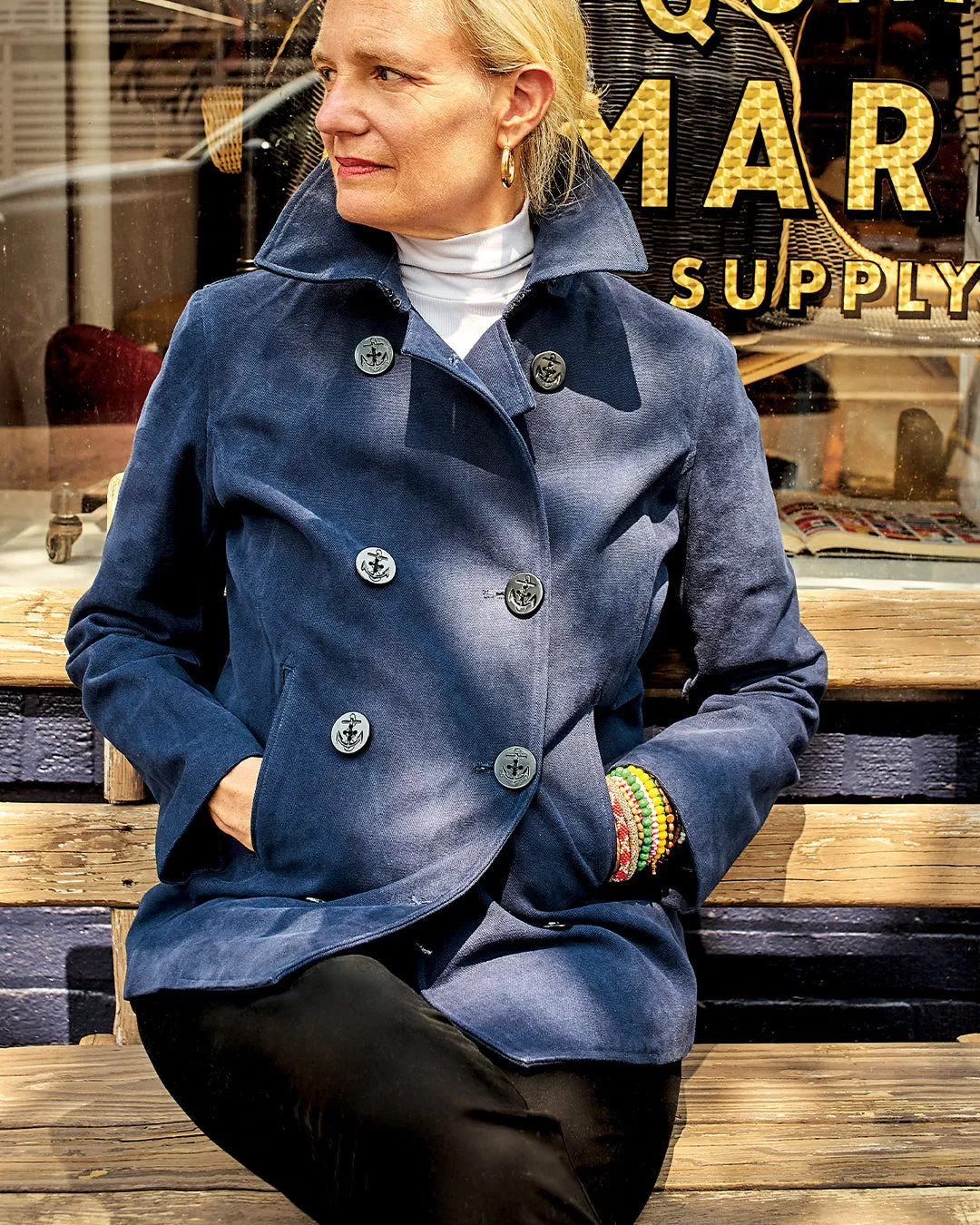 Women's Cropped Peacoat in Navy