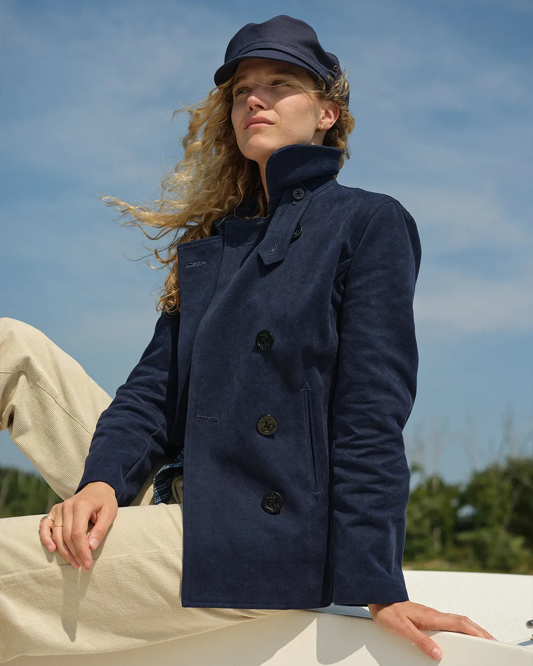 Women's Cropped Peacoat in Navy