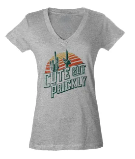 Women's Cute But Prickly Vneck T-Shirt - Cactus Shirt