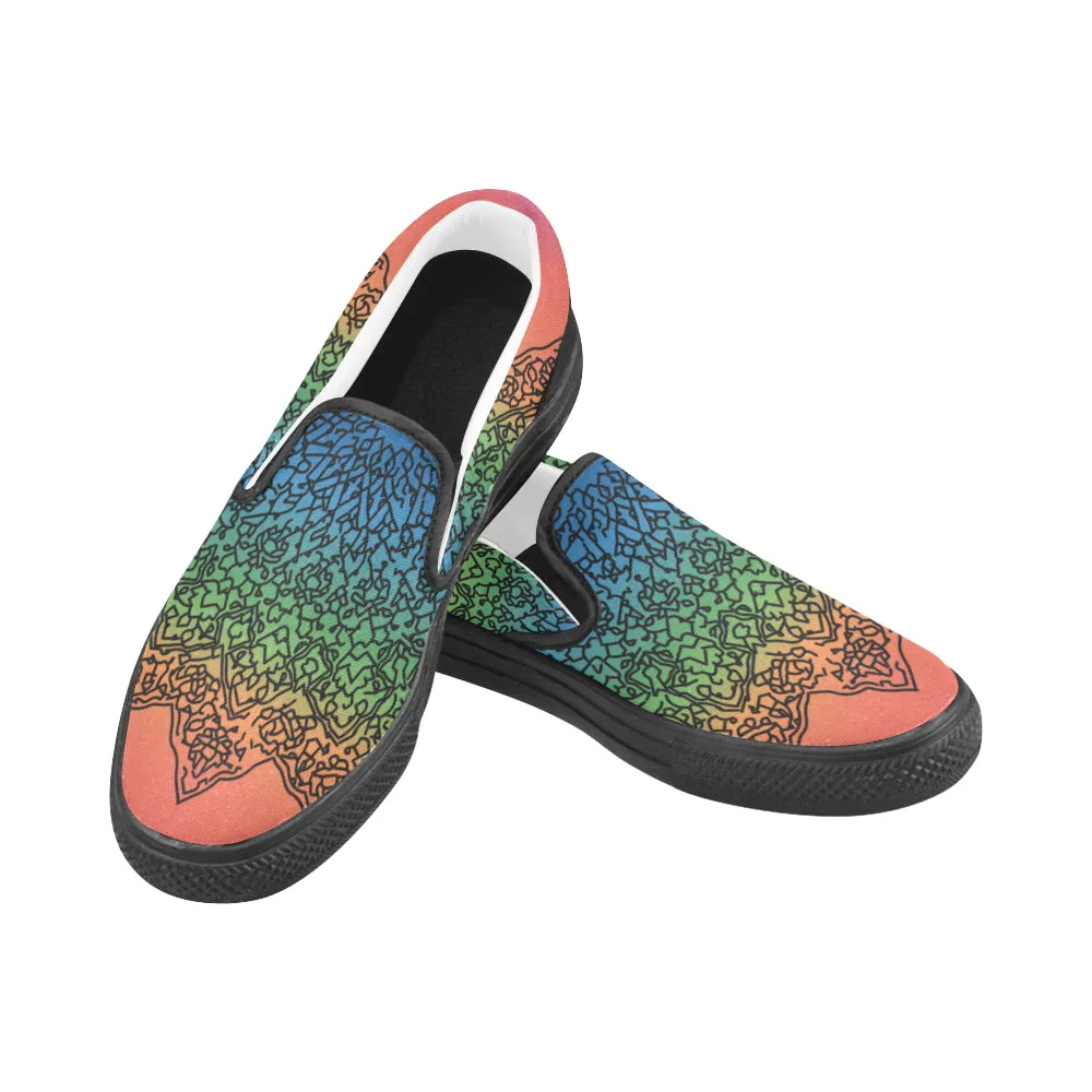 Women's Doodled Mandala Print Canvas Slip-on Shoes