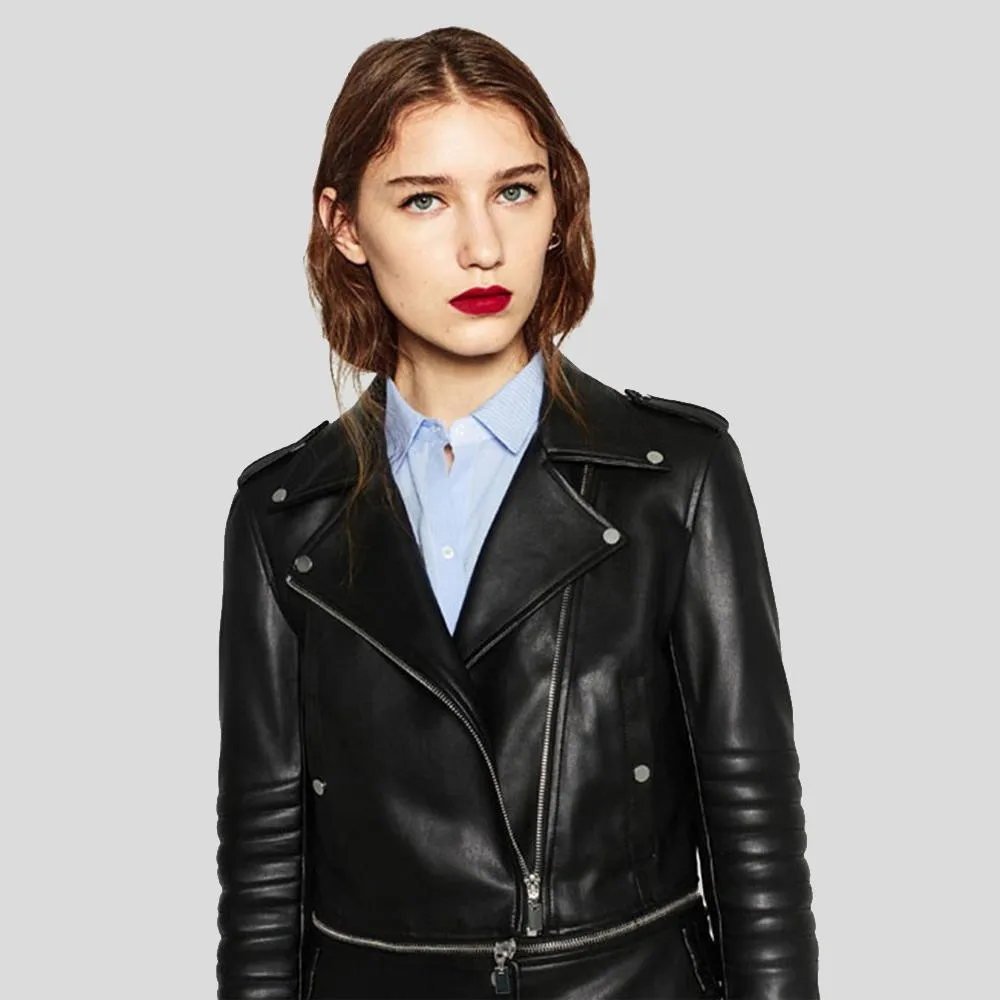 Women's Elise Black Biker Leather Jacket