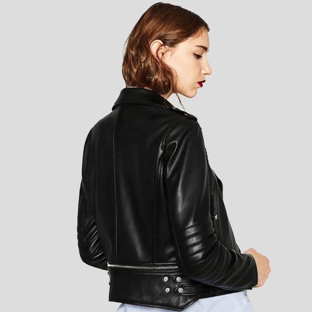 Women's Elise Black Biker Leather Jacket