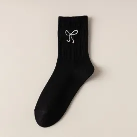 Women's Embroidered Bow Socks - Black