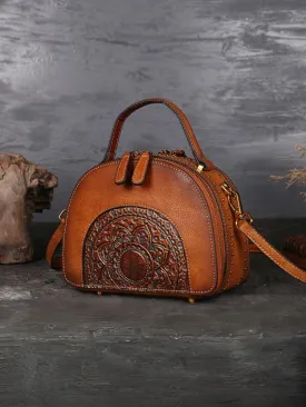 Women's Ethnic Style Leather Round Shape Bag