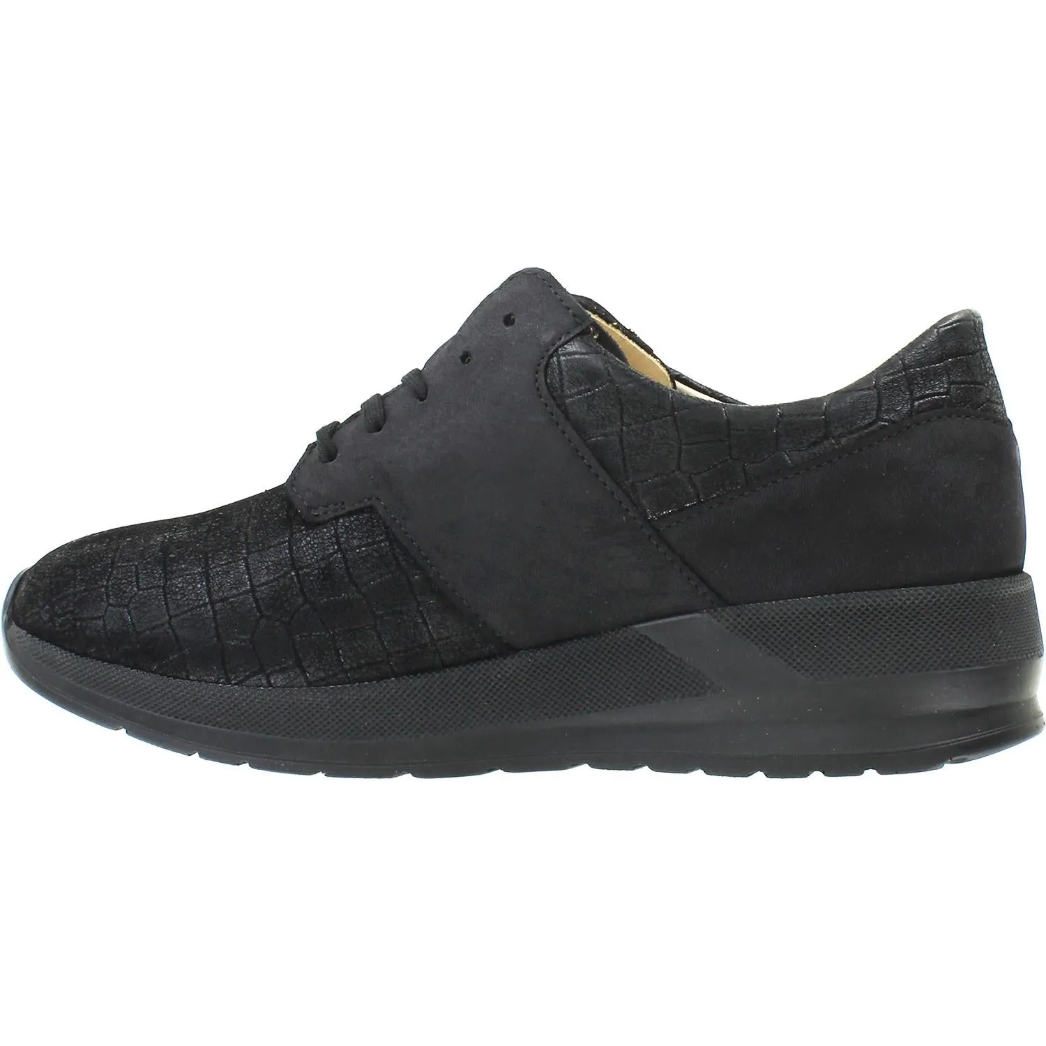 Women's Finn Comfort Caino Black Stretchkroko Nubuck