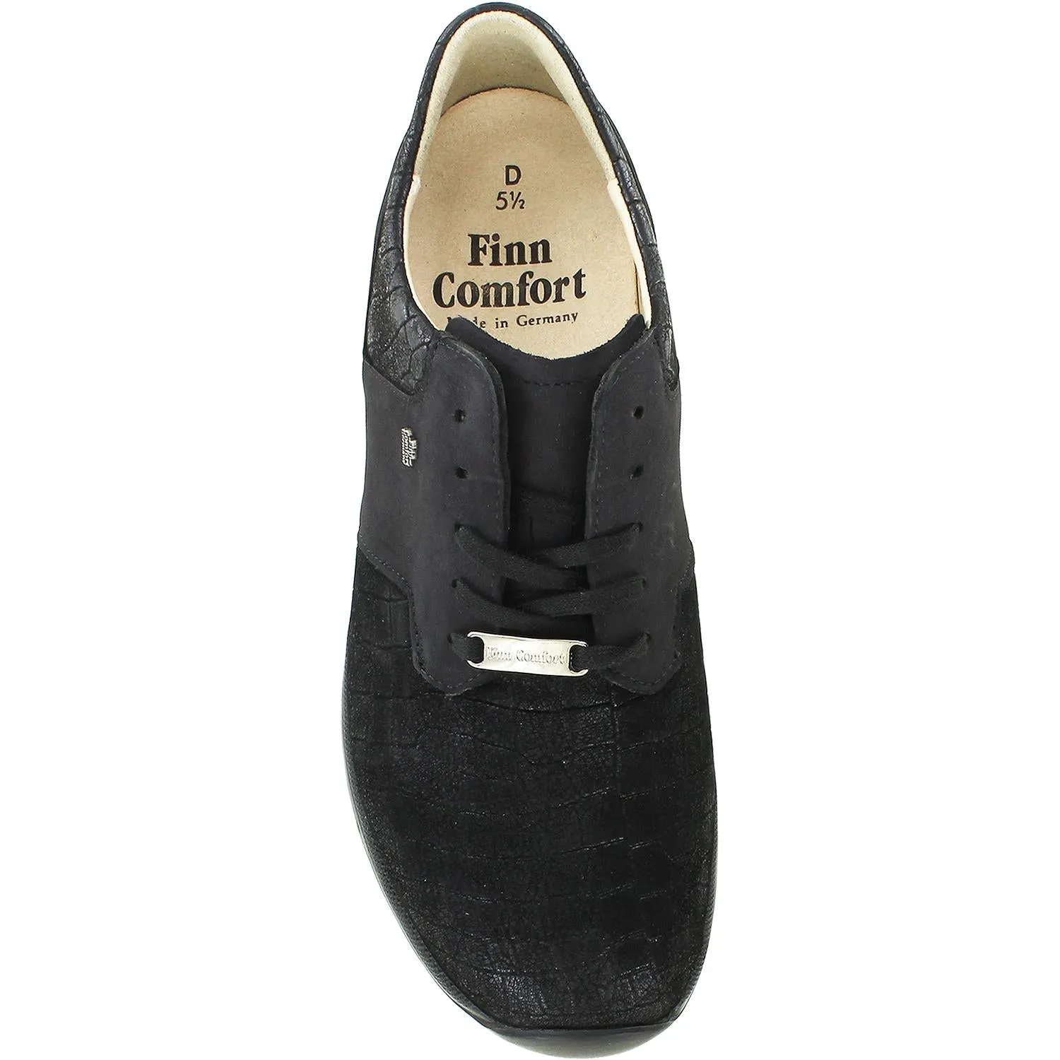 Women's Finn Comfort Caino Black Stretchkroko Nubuck