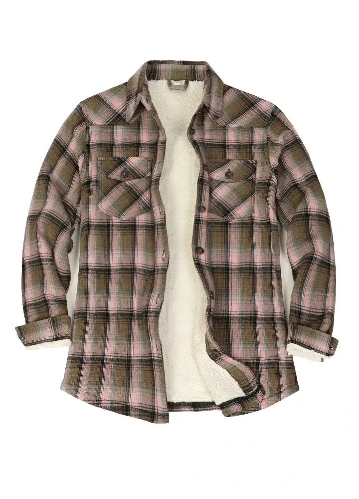 Women's Flannel Shirt Jacket,Sherpa-Lined Plaid