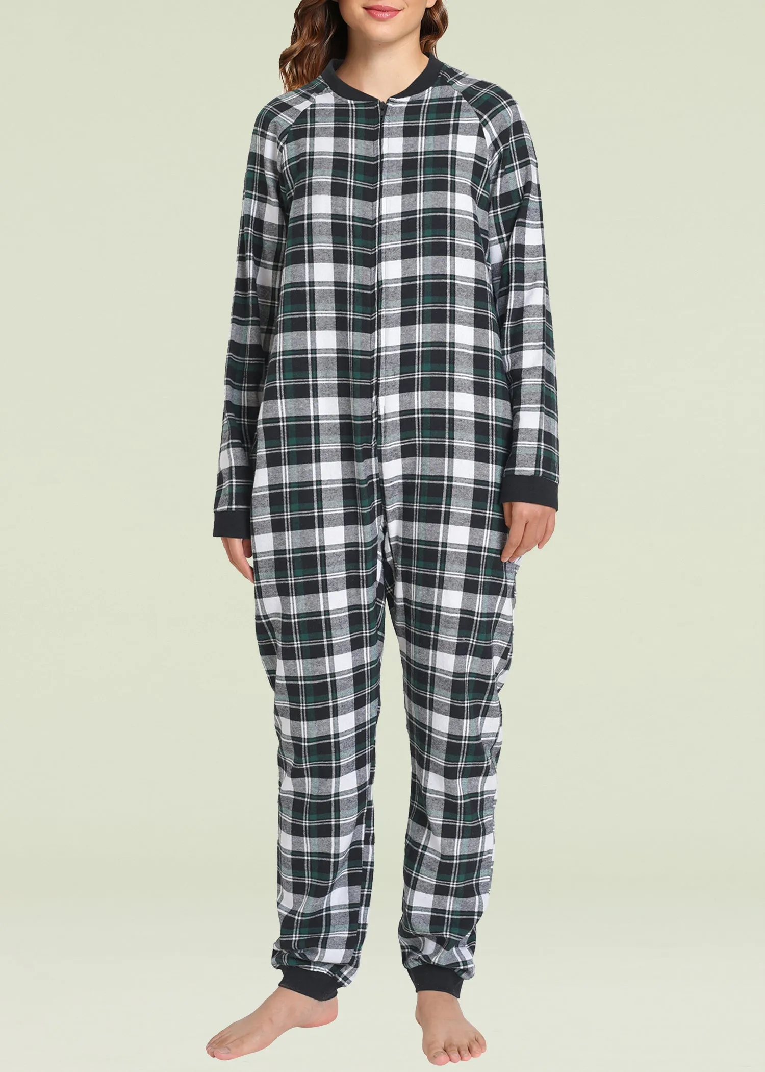 Women's Flannel Zipper Onesie Long Sleeves Pajama Jumpsuit