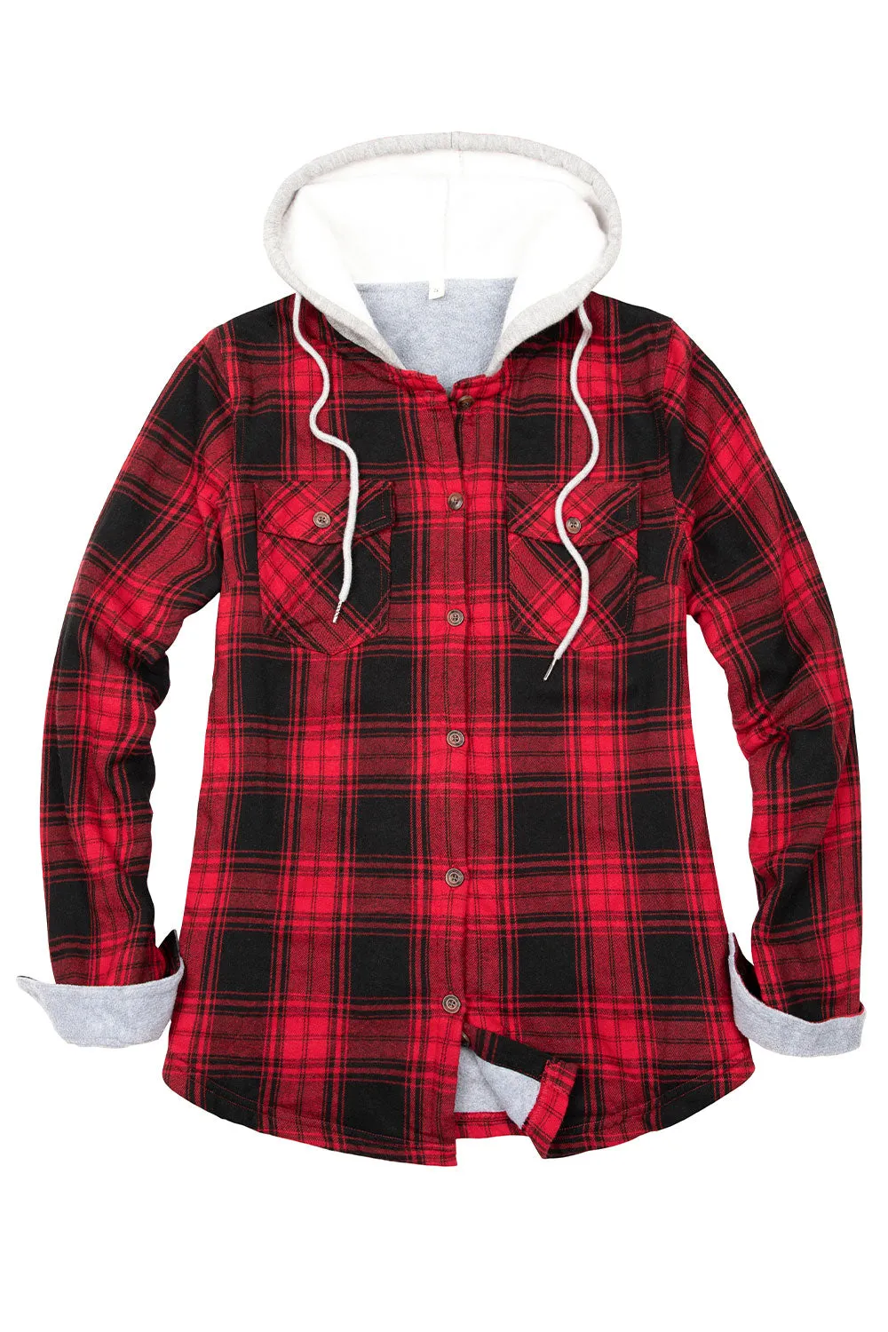 Women's Fleece Lined Flannel Shirt,Button Down Plaid Hooded Jacket