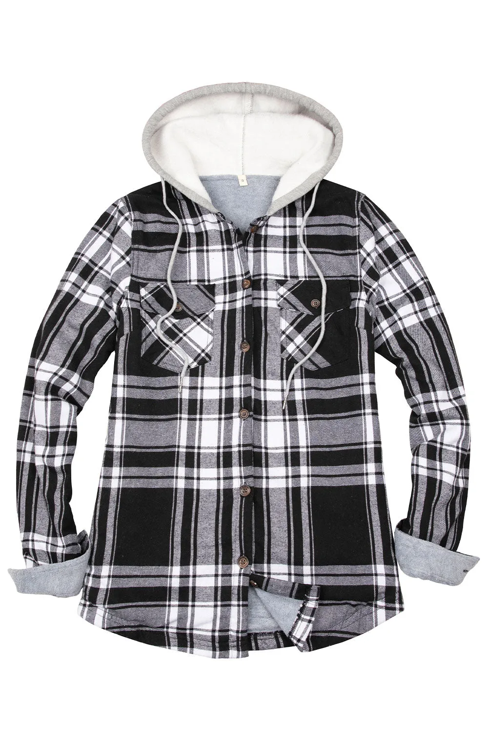 Women's Fleece Lined Flannel Shirt,Button Down Plaid Hooded Jacket