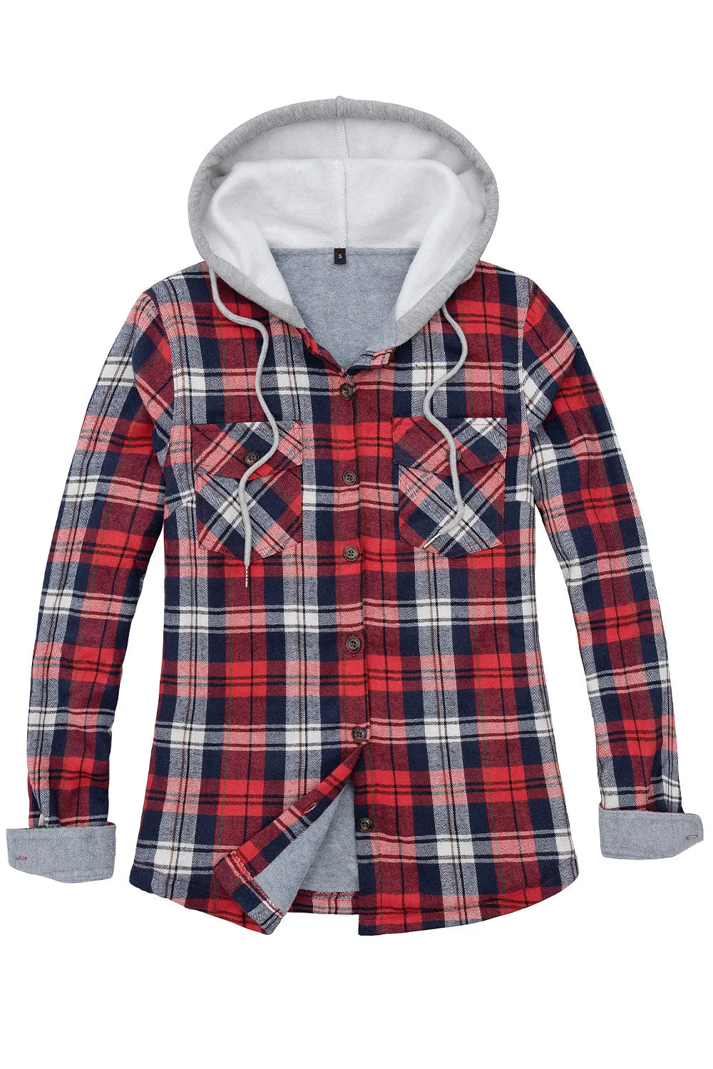 Women's Fleece Lined Flannel Shirt,Button Down Plaid Hooded Jacket