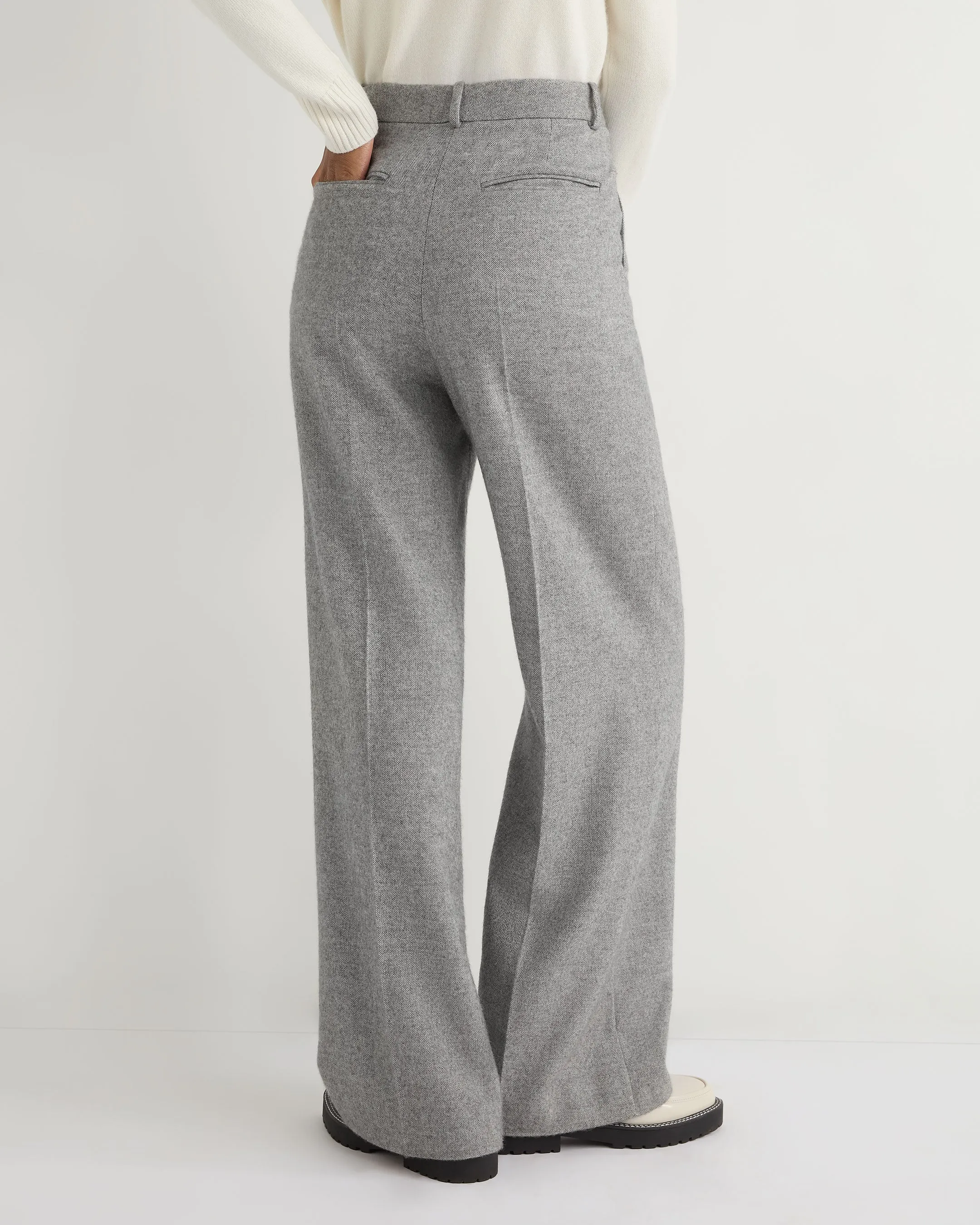 Women's Florence Herringbone Wide Leg Trouser Grey