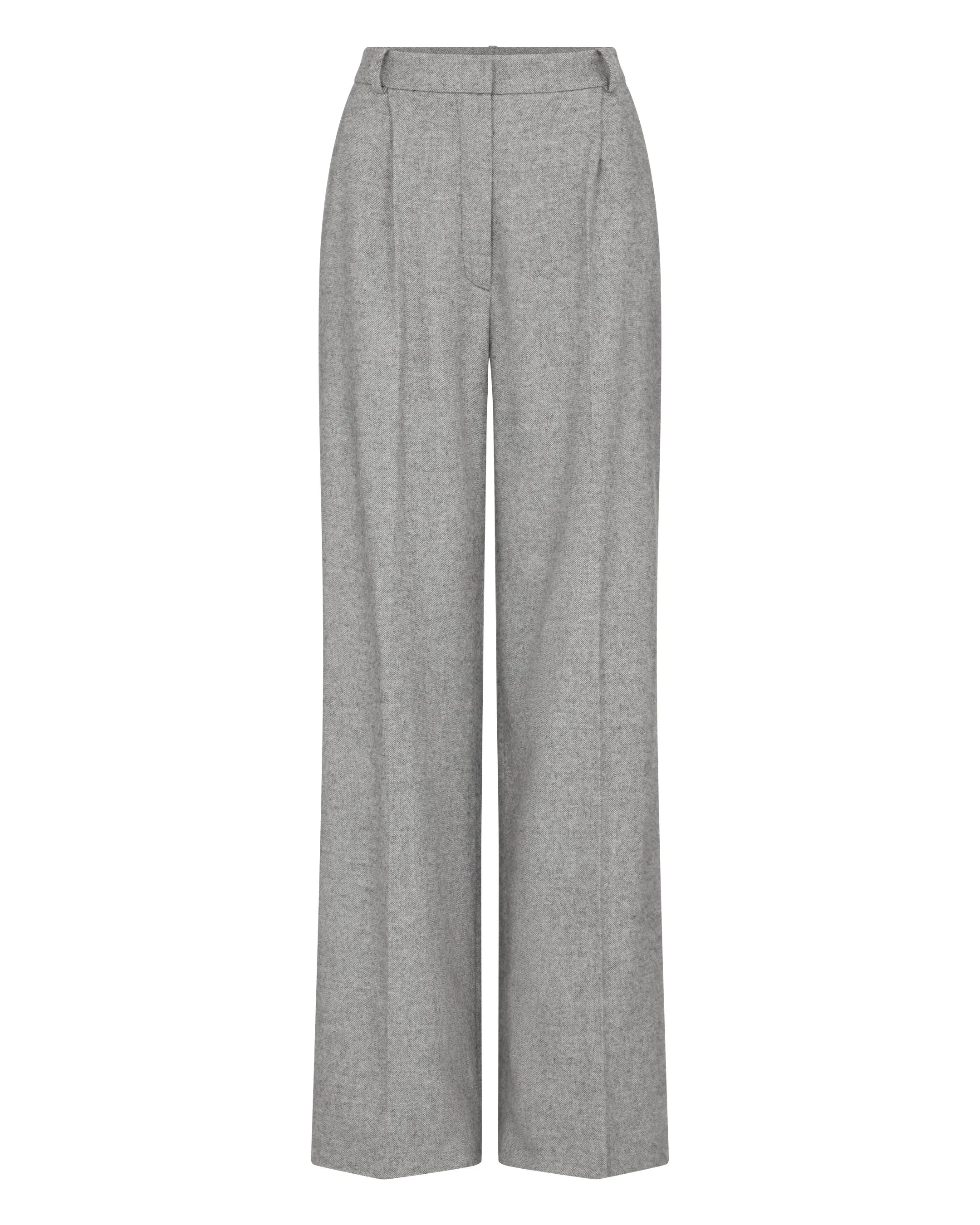 Women's Florence Herringbone Wide Leg Trouser Grey