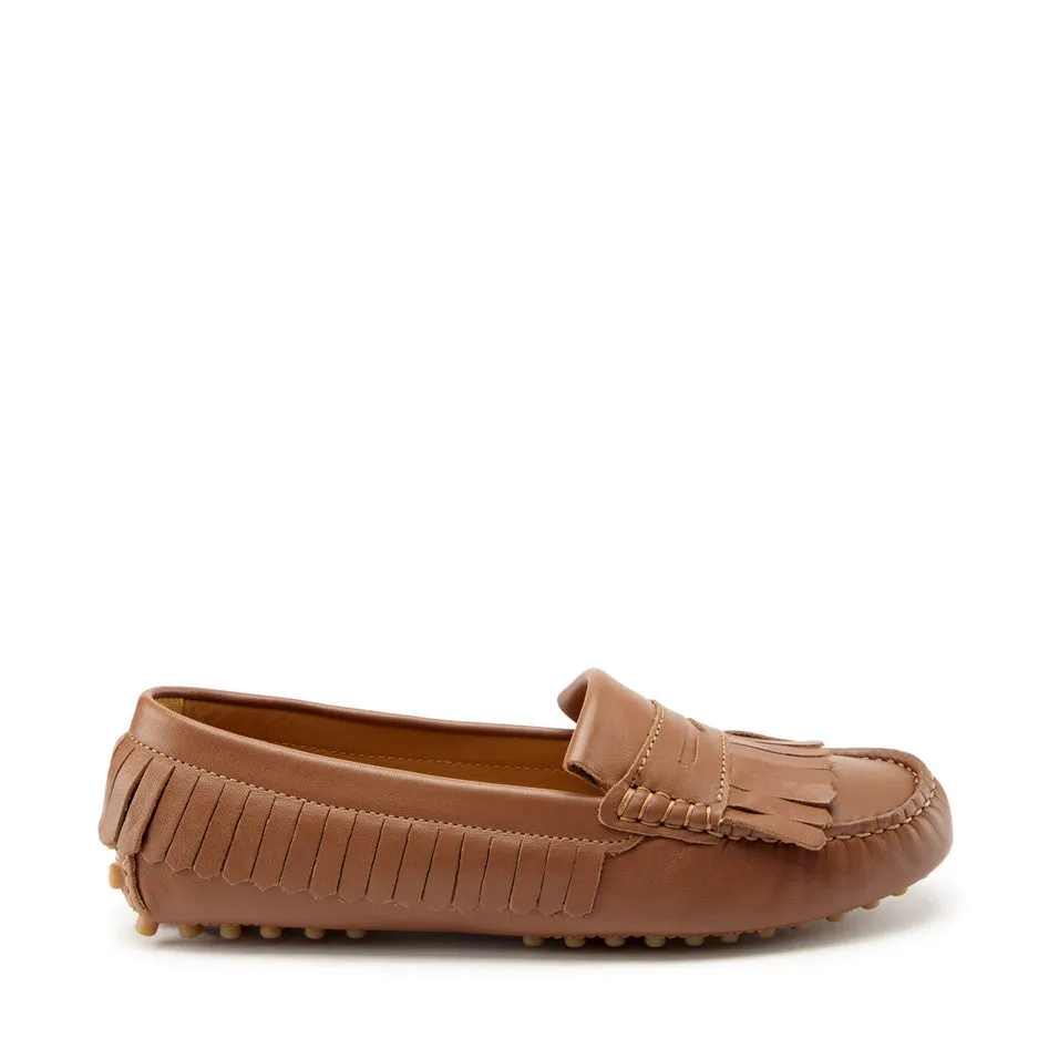 Women's Fringed Driving Loafers, light tan leather