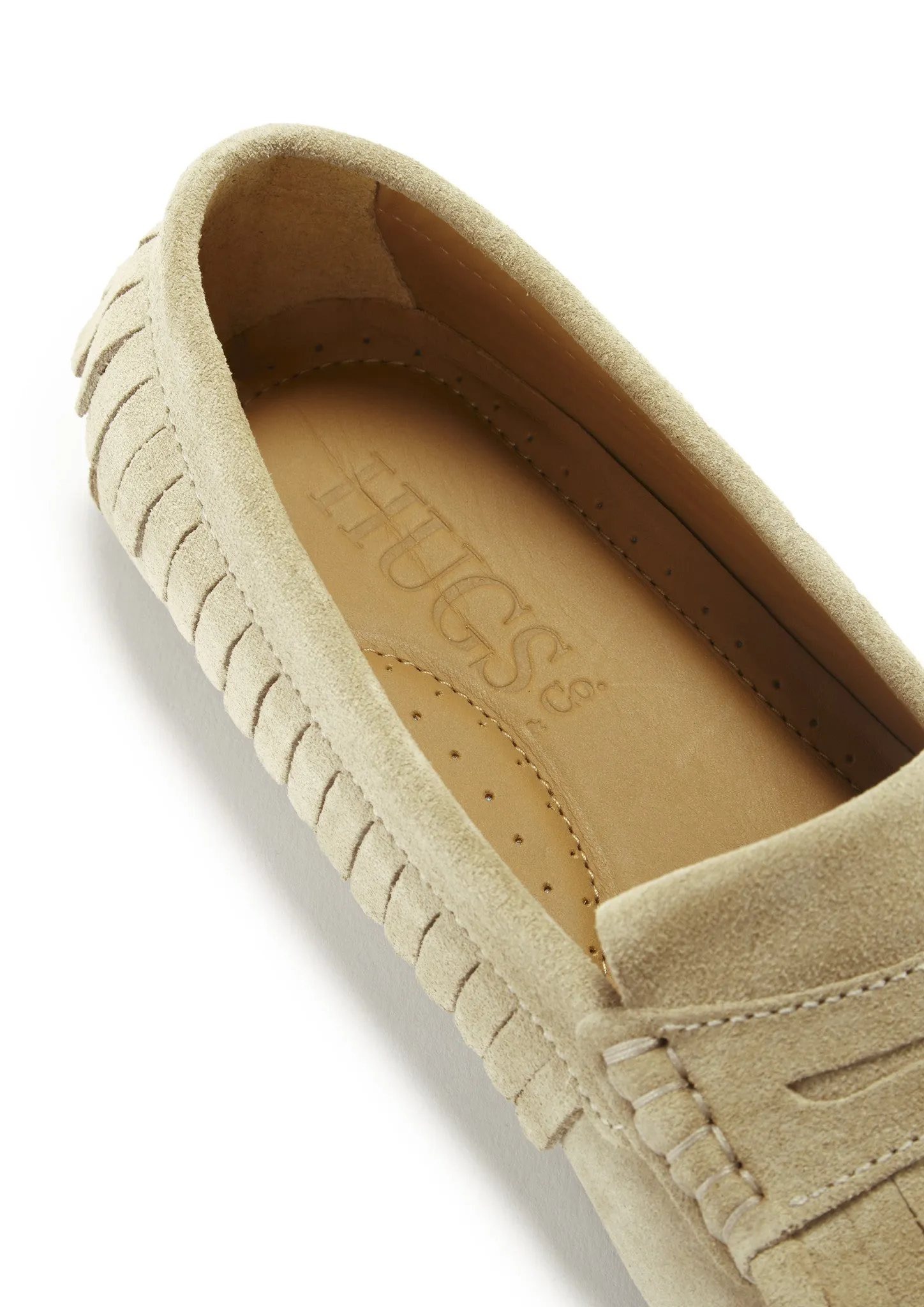 Women's Fringed Driving Loafers, taupe suede