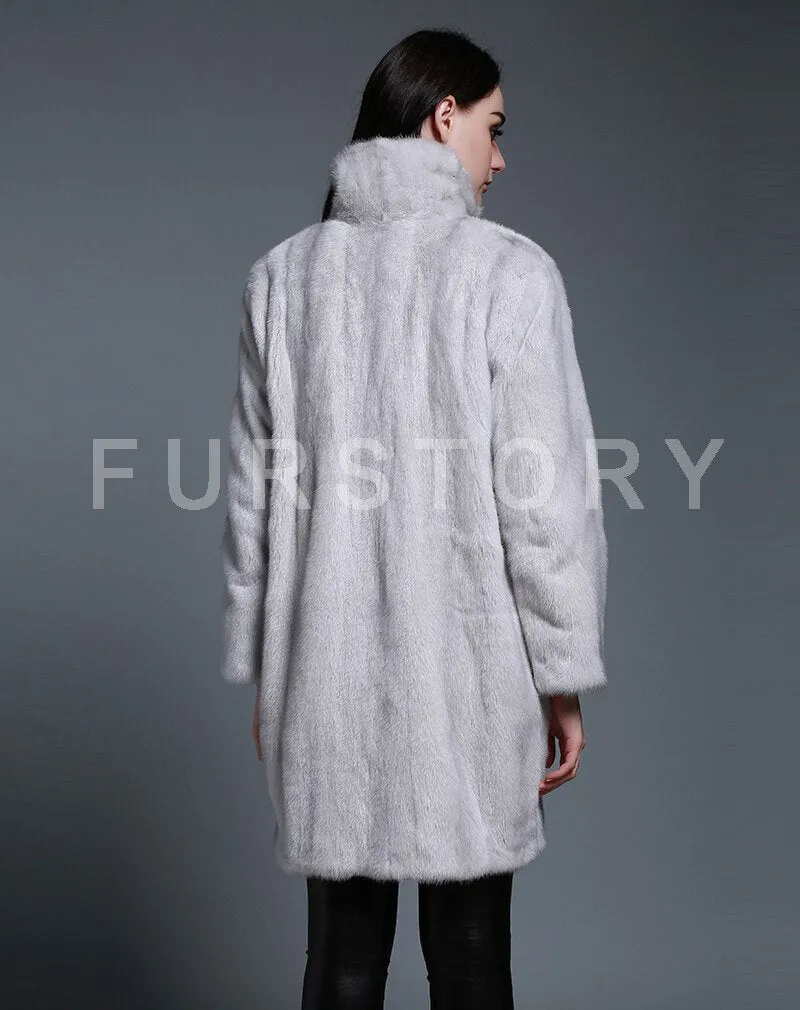 Women's Genuine Mink Fur Coat Turn Down Collar Natural Fur Women Jacket 16063