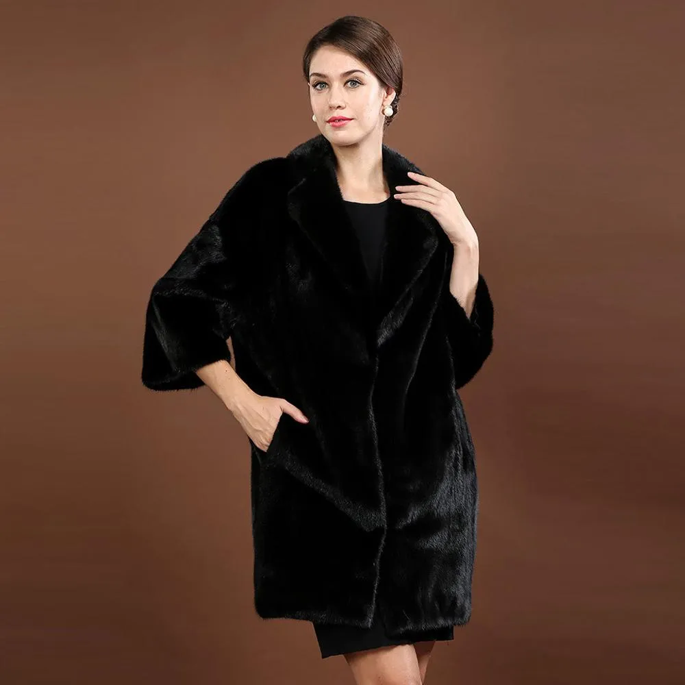 Women's Genuine Mink Fur Coat Turn Down Collar Natural Fur Women Jacket 16063