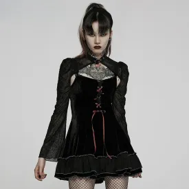 Women's Gothic Velvet Splice Spider Splice Slip Dress