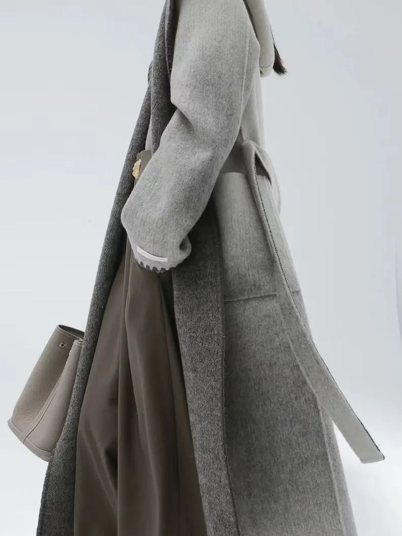 Women's Gradient Woolen Coat with Hood