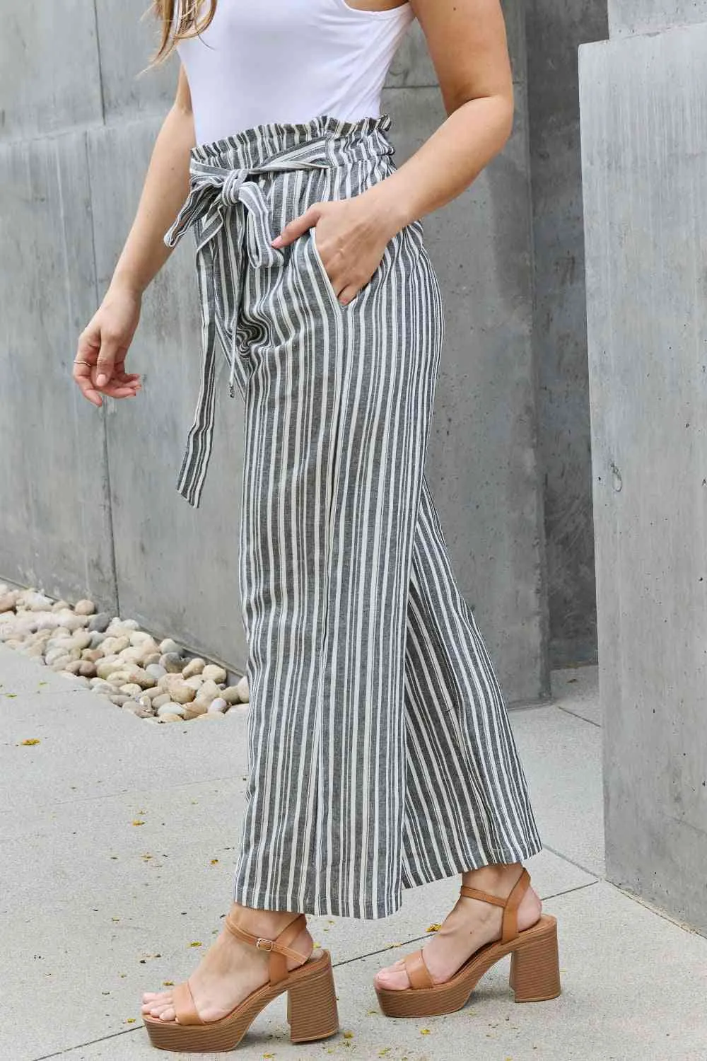 Women's Heimish Find Your Path Full Size Paperbag Waist Striped Culotte Pants